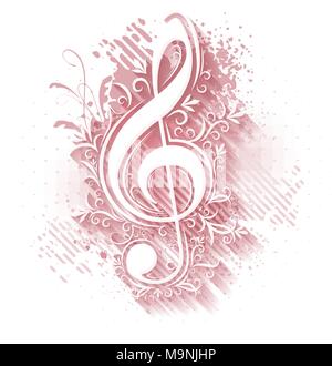 Résumé arrière-plan musical avec clé de sol dans les tons roses. Illustration de Vecteur