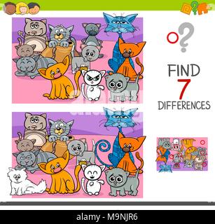 Cartoon Illustration de trouver sept différences entre images activité éducative pour les enfants jeu drôle avec des personnages animaux Chats Group Illustration de Vecteur