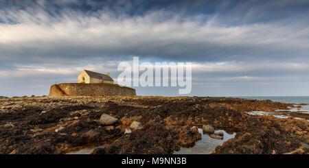 Cwyfans St. église, la petite église dans la mer, se trouve sur la petite île de Cribinau Cwyfan Porth Bay, à Anglesey, au nord du Pays de Galles, Royaume-Uni Banque D'Images