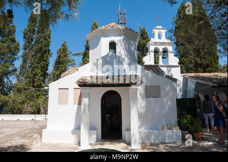 Chapelle byzantine de Pantokrator, Pontikonisi (île de la souris), îles Ioniennes, Grèce, Europe Banque D'Images