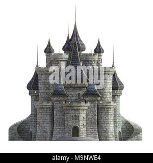 Grand château de conte de fées isolé sur blanc, 3D render. Banque D'Images