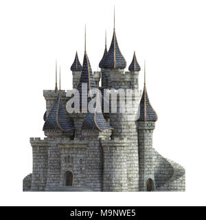 Grand château de conte de fées isolé sur blanc, 3D render. Banque D'Images