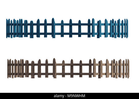 2 picket fences isolé sur blanc, 3D render Banque D'Images