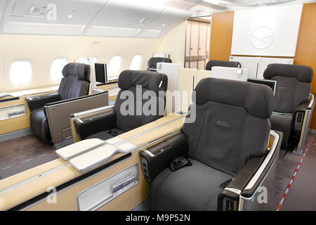 Première Classe, pont supérieur, cabine, Airbus A380-800, Lufthansa, Banque D'Images