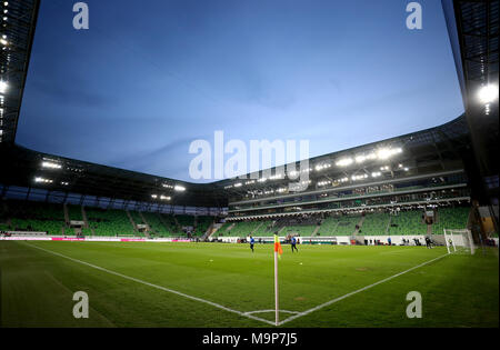 Une vue générale, le terrain avant le match amical à l'Aréna de Groupama, Budapest. Banque D'Images