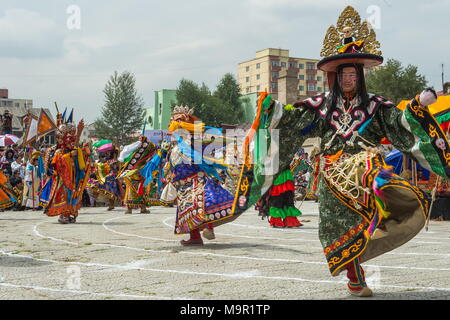 Au cours d'une danse traditionnelle Tsam culture festival, Mongolie Banque D'Images