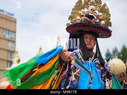 Au cours d'une danse traditionnelle Tsam culture festival, Mongolie Banque D'Images