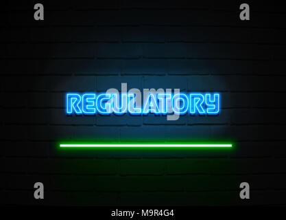 Enseigne au néon de réglementation - Glowing Neon Sign sur mur brickwall - rendu 3D illustration libres de droits. Banque D'Images