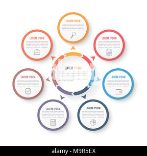 Modèle infographique cercle avec sept éléments, étapes ou options, ou de flux de données, diagramme de processus vizualization, vector illustration eps10 Banque D'Images