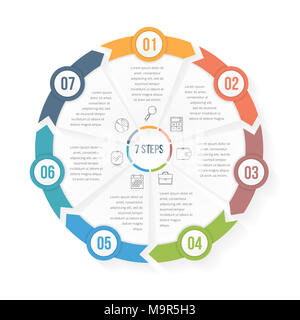 Modèle infographique cercle avec sept éléments, étapes ou options, ou de flux de données, diagramme de processus vizualization, vector illustration eps10 Banque D'Images