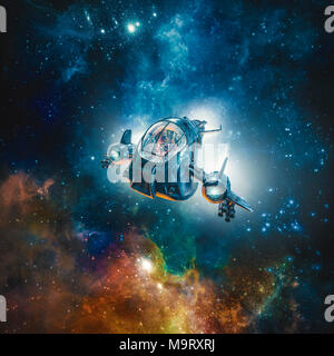 Le scout ship / 3D illustration d'homme seul vaisseau militaire voyager dans l'espace profond Banque D'Images