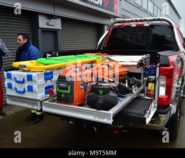 Le circuit automobile de Donington Park, Castle Donington, Leicestershire, Angleterre, le 27 mars 2018, le dernier cri en matière de sécurité sur mesure pour les camions Britis Banque D'Images