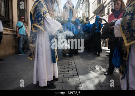 La fraternité et la Fraternité pénitentielle illustres de pénitents de Notre Seigneur Jésus de l'expiration de l'Arguijuela et notre Mère et Dame de Grâce et Espérance à Cáceres. Banque D'Images