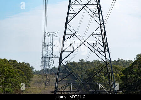 Tension élevée et poteaux électriques haute tension et les lignes dans le NSW, Australie Banque D'Images