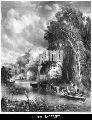 Une gravure intitulée La ferme de la vallée de la photo par John Constable à la galerie Vernon numérisées à haute résolution à partir d'un livre imprimé en 1849. Banque D'Images