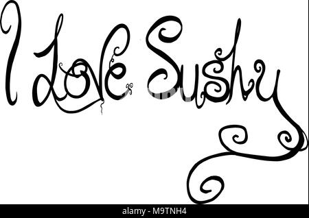 J'aime Sushy signe Texte illustration sur fond blanc Illustration de Vecteur