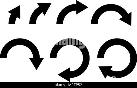 Des flèches de rotation. Série de télévision icônes noires à différents niveaux Illustration de Vecteur