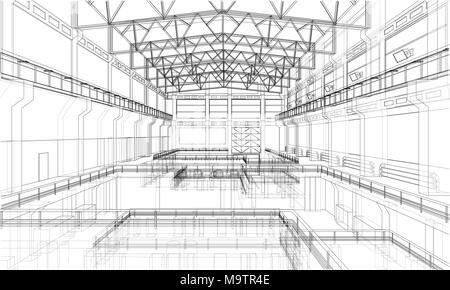 Croquis d'entrepôt. 3d illustration Banque D'Images