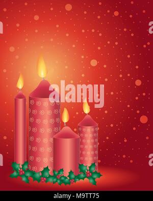 Une illustration des quatre bougies de Noël décorative de rouge de noël et houx de fête Illustration de Vecteur
