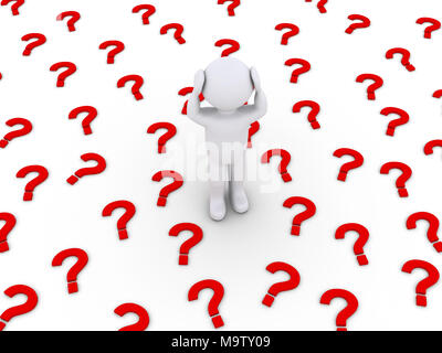 Personne 3d fait partie des nombreux symboles d'interrogation sur le terrain Banque D'Images