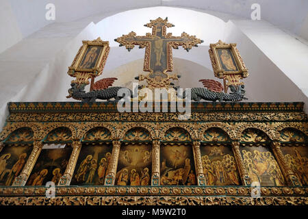 L'iconostase décoré avec des icônes et des peintures religieuses à la Chapelle Orthodoxe grecque des saints quarante Martyrs de sébaste dans lequel les Arabes chrétiens prier situé à côté de l'église du Saint-Sépulcre, sur le mur occidental de la place dans le quartier chrétien de la vieille ville de Jérusalem Israël Banque D'Images