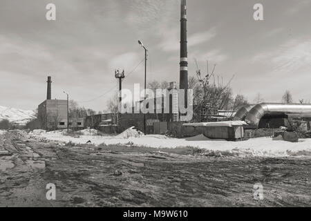 Paysage industriel. Paysage urbain. Scène Grunge.Périphérie. Monochrome. La centrale. Banque D'Images