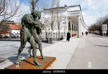 Sculpture en bronze de bouchers Bridge Ljubljana Slovénie Banque D'Images