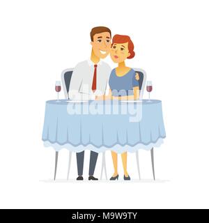 Couple heureux dans un restaurant - cartoon illustration isolé de caractères des gens Illustration de Vecteur