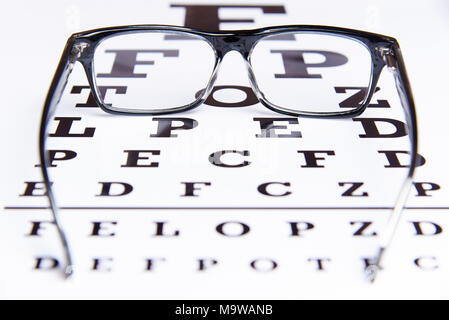 Verres se trouvent sur la table pour l'examen des yeux Banque D'Images