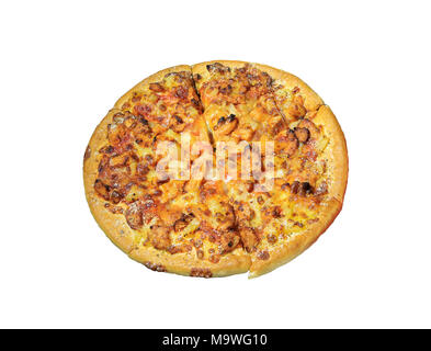 Pizza close up isolated over white background. Vue d'en haut. Banque D'Images