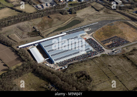 Vue aérienne de l'usine Hitachi Rail Europe à Newton Aycliffe, County Durham Banque D'Images