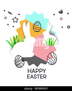 Composition de l'arrière-plan modèle de bannière Vente de Pâques avec de belles fleurs de printemps coloré et lapin . Vector illustration. Illustration de Vecteur