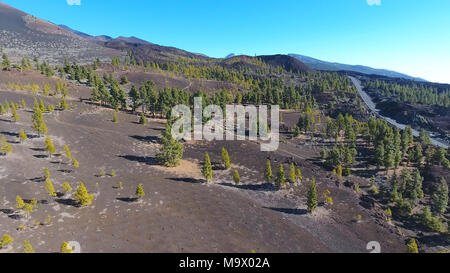 Vue aérienne sur la route avec des voitures en est de Tenerife, Canaries, Espagne Banque D'Images