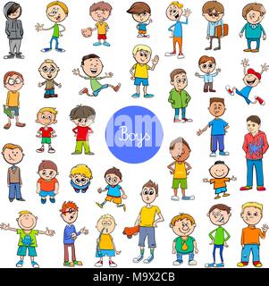 Cartoon Illustration de garçons d'âge élémentaire des enfants ou adolescents groupe de caractères énorme ensemble Illustration de Vecteur