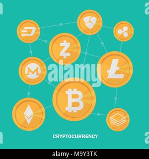 Cryptocurrency sur fond bleu, la monnaie numérique, l'argent numérique futuriste Illustration de Vecteur
