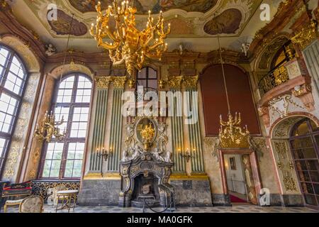 Intérieur du château de Ksiaz, Maksymilian Hall, Sudètes, Silésie, Pologne. Banque D'Images