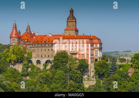 Baroque majestueux château Ksiaz, Hochbergs résidence, la Basse Silésie, Pologne, l'Europe. Banque D'Images