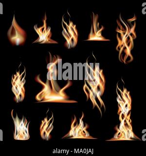 Jeu de flammes Feu réaliste. Vector Illustration. Illustration de Vecteur