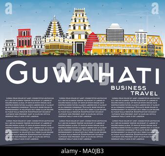 L'Inde Guwahati City Skyline avec les bâtiments, de couleur bleu ciel et l'espace de copie. Vector Illustration. Les voyages d'affaires et tourisme Concept Illustration de Vecteur