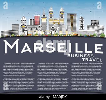 Marseille France Ville avec des bâtiments gris, ciel bleu et copier l'espace. Vector Illustration. Les voyages d'affaires et tourisme Concept Illustration de Vecteur