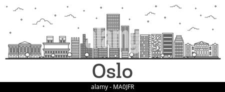 Contours Oslo Norvège Ville avec des immeubles modernes isolé sur blanc. Vector Illustration. La Ville d'Oslo avec repères. Illustration de Vecteur