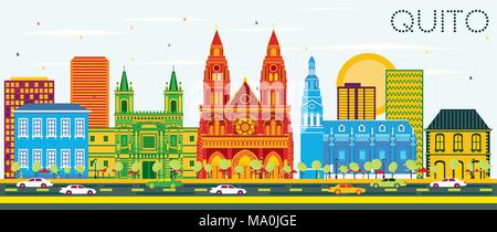 Quito Equateur Ville avec des bâtiments et de couleur bleu ciel. Vector Illustration. Les voyages d'affaires et tourisme Concept avec l'architecture historique. Illustration de Vecteur