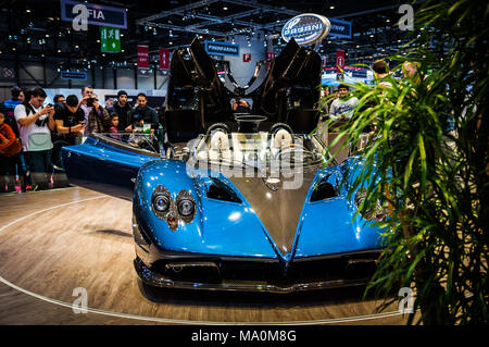 Genève, SUISSE - Le 17 mars 2018 : PAGANI ZONDA BARCHETTA Superfast sports car présenté lors de la 88e Salon International de l'Automobile de Genève. Banque D'Images