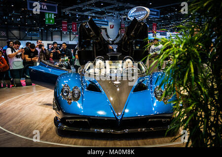 Genève, SUISSE - Le 17 mars 2018 : PAGANI ZONDA BARCHETTA Superfast sports car présenté lors de la 88e Salon International de l'Automobile de Genève. Banque D'Images