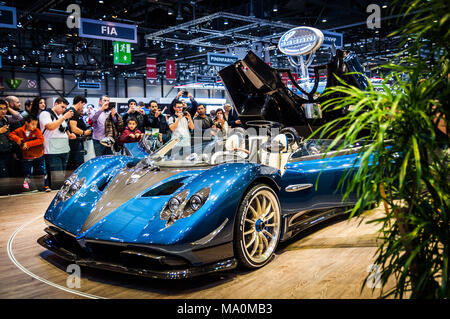 Genève, SUISSE - Le 17 mars 2018 : PAGANI ZONDA BARCHETTA Superfast sports car présenté lors de la 88e Salon International de l'Automobile de Genève. Banque D'Images