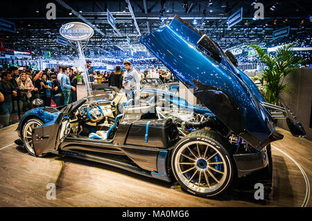 Genève, SUISSE - Le 17 mars 2018 : PAGANI ZONDA BARCHETTA Superfast sports car présenté lors de la 88e Salon International de l'Automobile de Genève. Banque D'Images