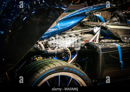 Genève, SUISSE - Le 17 mars 2018 : PAGANI ZONDA BARCHETTA Superfast sports car présenté lors de la 88e Salon International de l'Automobile de Genève. Banque D'Images