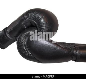 Gants de boxe noir sur blanc fond isolé Banque D'Images