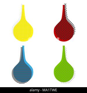 Signe de lavement. Vecteur. Jaune, rouge, bleu, vert les icônes avec leur texture noire à fond blanc. Illustration de Vecteur