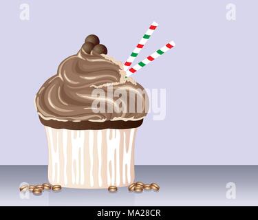 Un vecteur illustration en format eps 10 de cappuccino mousseux aromatisés avec glaçage cupcake chocolat et décoration pailles à rayures Illustration de Vecteur